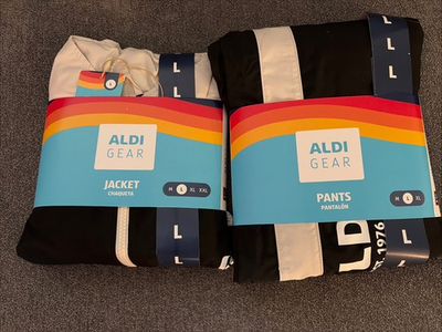 #ad ALDI Gear Windbreaker Track Jacket Pants Size L Black 50th Anniversary Edition $59.00