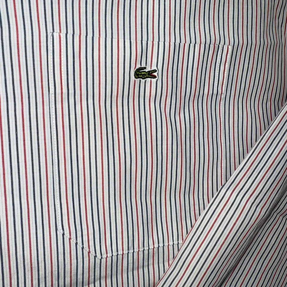 Camisa vintage Lacoste para hombre XXL roja azul a rayas abotonada hecha en Francia años 90 Foto 4 de 4
