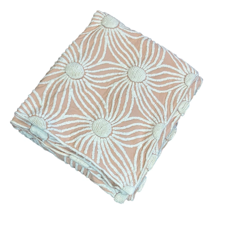 Colcha de chenilla floral margarita rosa melocotón vintage años 40 86" X 100" Foto 2 de 4