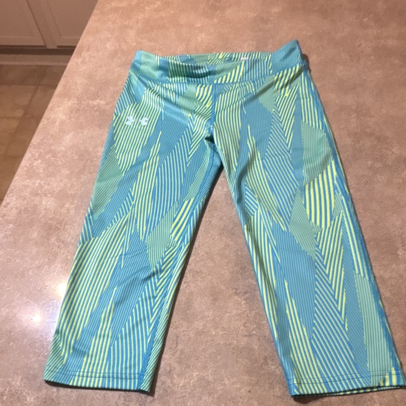 Under Armour Women's Capri Leggings M Blue/Green Geometric Compression Stretch