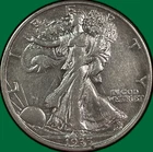 1935-S Walking Liberty Half Dollar Almost Uncirculated AU Coin, Cleaning #33358
