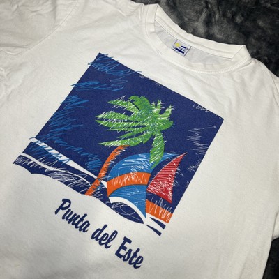  Vintage 1990s Ole Ole T Shirt Sz M Art Tee Punta Del Este Palm Tree Sailing  