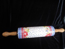 Pioneer Woman Ceramic Rolling Pin Dazzling Dahlias Retired Acacia Wood Handles