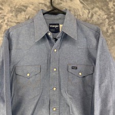 Wrangler Men Regular Fit Long Sleeve Denim Western Shirt 16 X 33 Blue