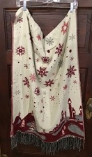 Beautiful Scarf Christmas Snowflake Red Beige Long