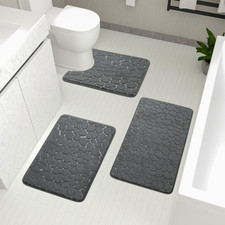 Bathroom Rugs Mat Set 3 Piece Dark Grey, Memory Foam Bath Mats Sets, Non Slip Wa