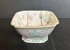Antique 19th C Chinese Families Rose Square Bowl Turquoise Ground KUILONG Decor