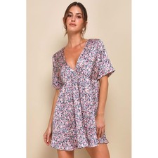 NWT Lulus Express Yourself Blush Pink Floral Print Satin Babydoll Dress XS