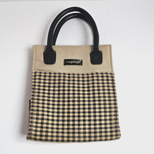Longaberger Tote Bag Womens Small Tan Black Gingham Check Canvas Homestead Purse