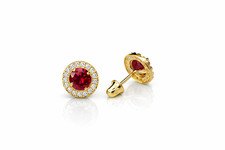 14K Yellow Gold Halo Stud Screw Back Earrings