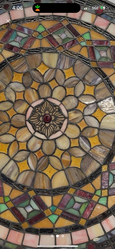 "Panel de ventana de vitral estilo Tiffany 21"" redondo colores naturales y neutros" Foto 4 de 4