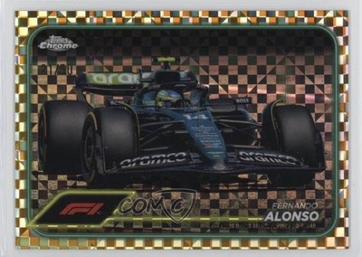 2024 Chrome Formula 1 Gold Checker Flag Refractor 21/50 Fernando Alonso #83 1i3m