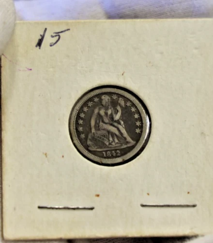 1842 US Seated Liberty Quarter 25c Fine (Dark, Scratch)