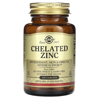 Chelated Zinc, 100 Tablets (22 mg per Tablet)