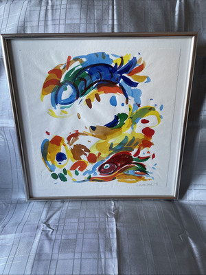 Vintage gerahmte abstrakte Kunst im amerikanischen Stil: signiert Lund. L 40 cm x H 49 cm 