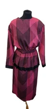 Vintage Gina Bacconi Pink & Black Long Sleeve Belted Dress, UK 14, EU42, US 10.