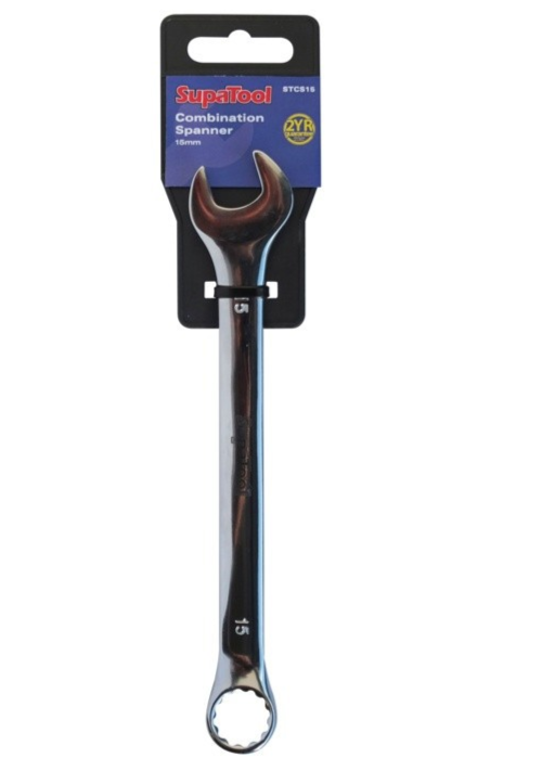 SupaTool Combination Spanner Fixed Head Open Ring Metric Polished Steel - 15mm