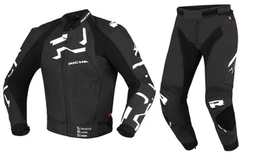 Richa Stradale 2Pc Schwarz/Weiß Motorrad Lederjacke/Hose/Handschuh Rst Set - Bild 1 von 4