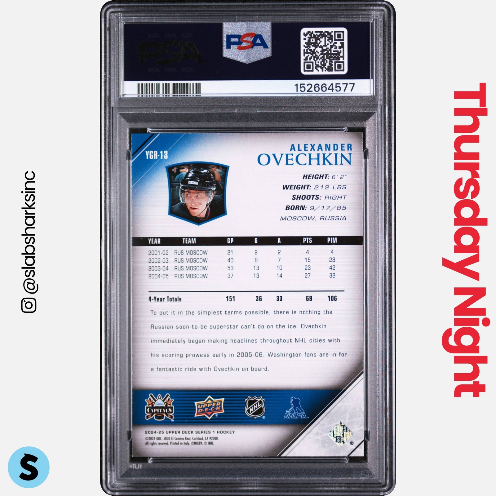 2024 UPPER DECK SERIES 1 #YGR-13 ALEX OVECHKIN YOUNG GUNS RENEWED PSA 9 view 2