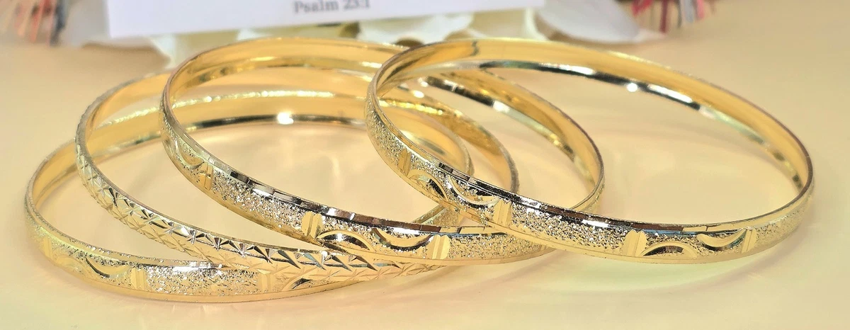 14K vergoldet Armreif Armband 4er Set strukturiert Diamantschliff Gold Größe 7