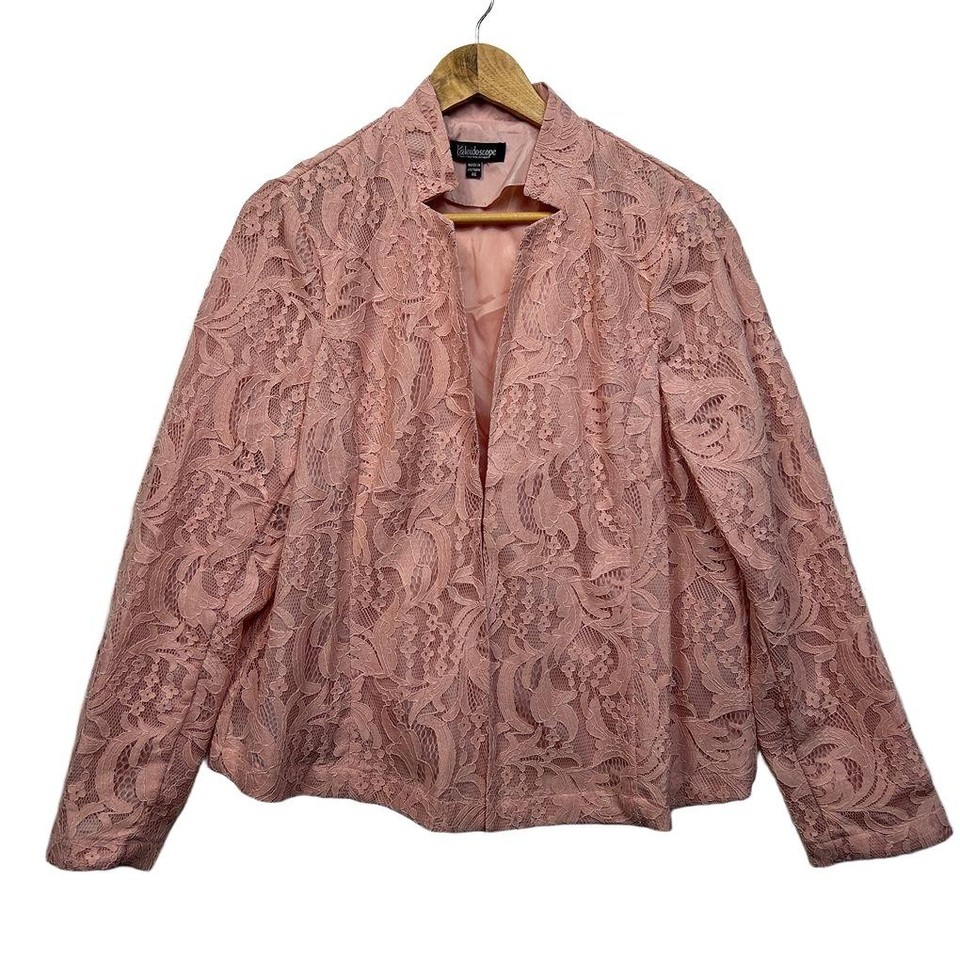 Kaleidoscope Plus Size 16 18 Jacket Pink Lace Cotton Long Sleeve Open Front