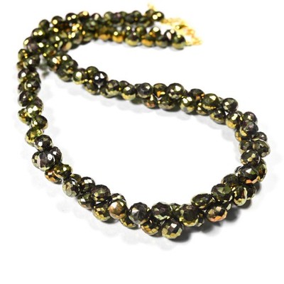 Natural Golden Pyrite  Faceted Onion Shape Gemstone Beaded Choker Necklace 18''