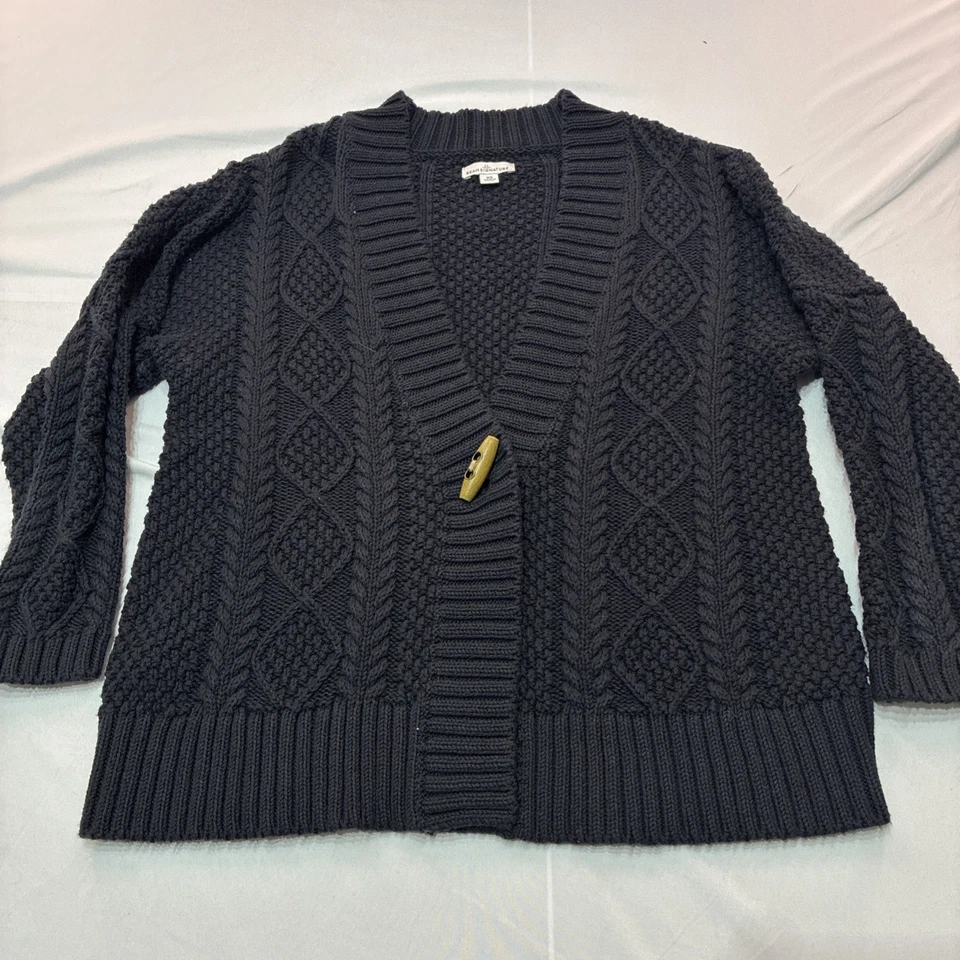 Cárdigan suéter tejido con cable LL Bean Signature algodón premium para mujer XS negro Foto 2 de 4