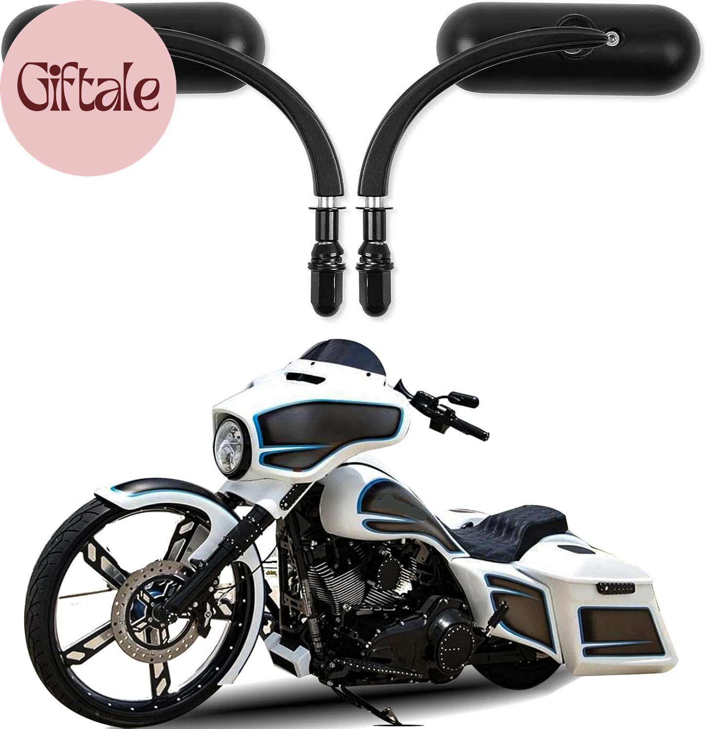 Black Motorcycle Universal Oval Rear View Side Mirrors Compatible for Harley Str