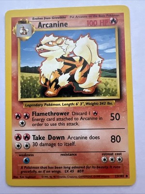 Pokemon Card Arcanine 23/102 - Uncommon 1999 English Base Set - Near Mint