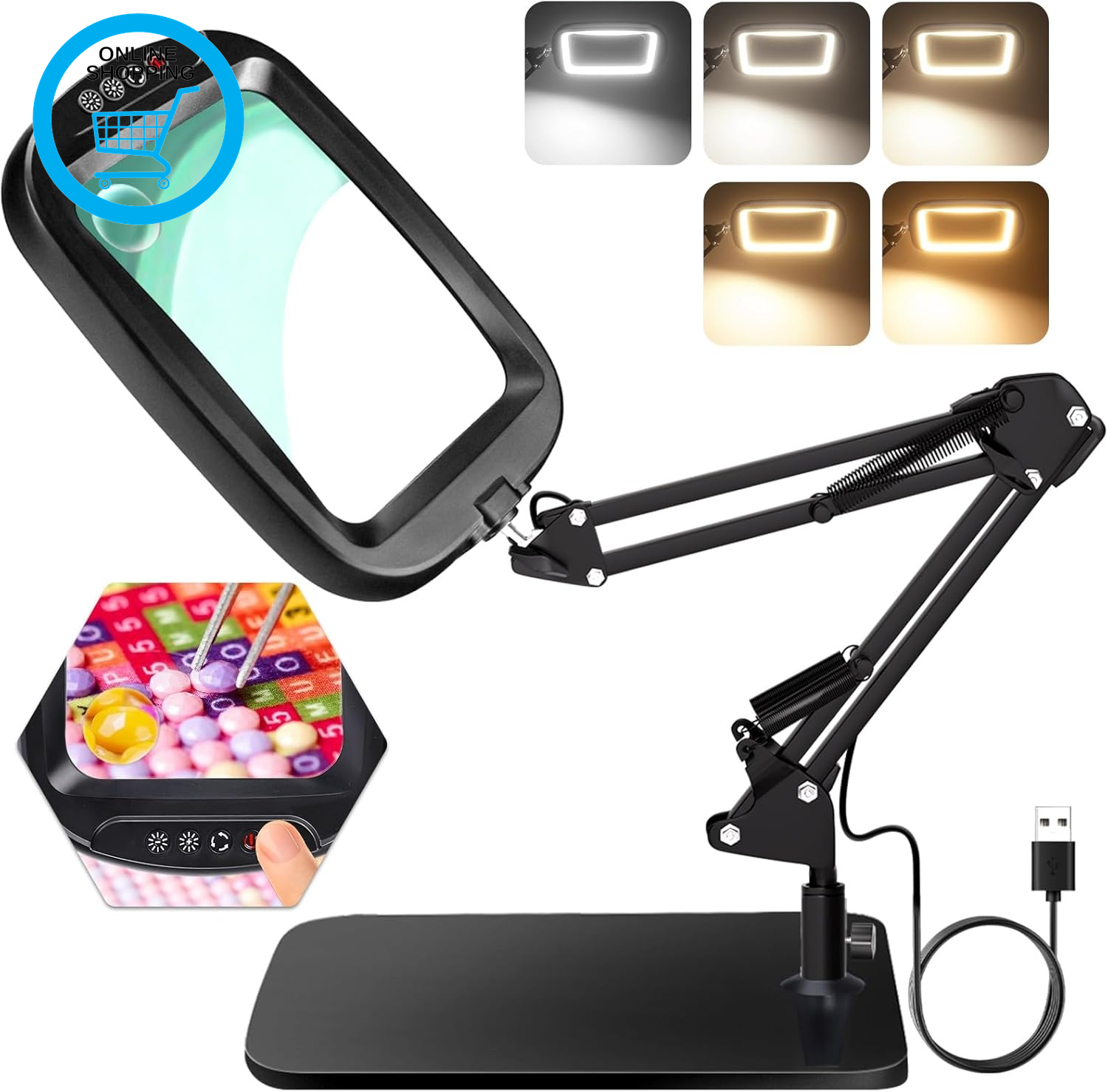 10X 30X Rectangle Magnifying Glass with Light and Stand, LED Lighted Magnifier L