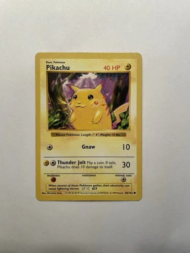 1999 Pokemon Base Set Pikachu Red Cheeks Shadowless #58/102