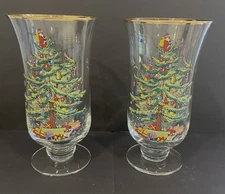 Spode Christmas Tree 9.5 " Tall Glass Pillar Candle Holder in Box Set of 2
