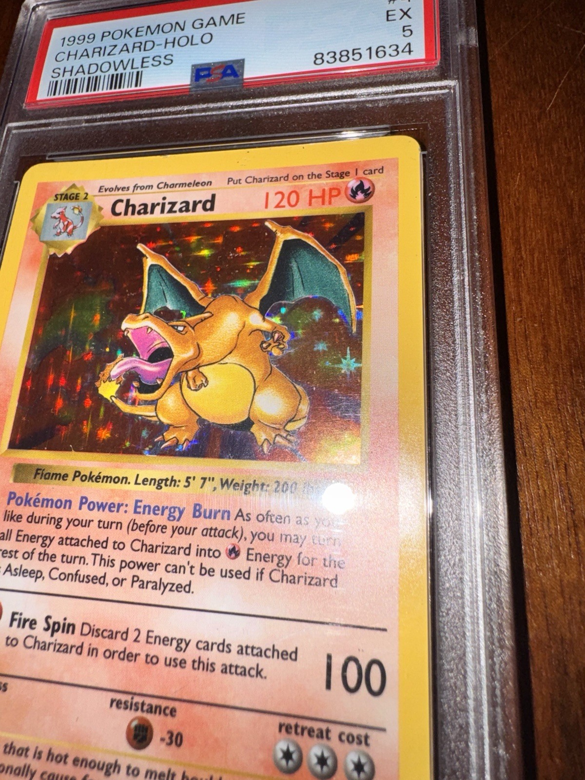Pokémon TCG Holo Charizard Base Set Shadowless, PSA 5, Clean Copy English view 6