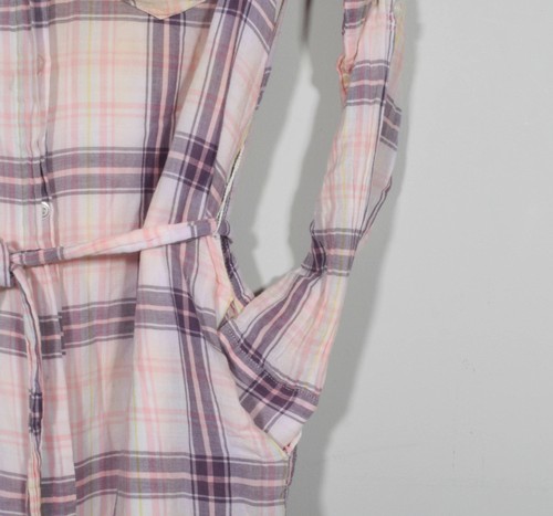 Vestido Camisa Victoria Secret Rosa Púrpura Verde y Blanco Forrado a Cuadros con Cinturón Talla 0 - Imagen 3 de 6
