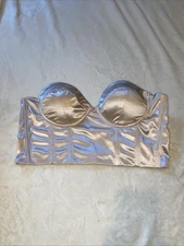 Windsor Corset Womens Metallic Satin Blush Pink Boned Crop Top Back Zip Med