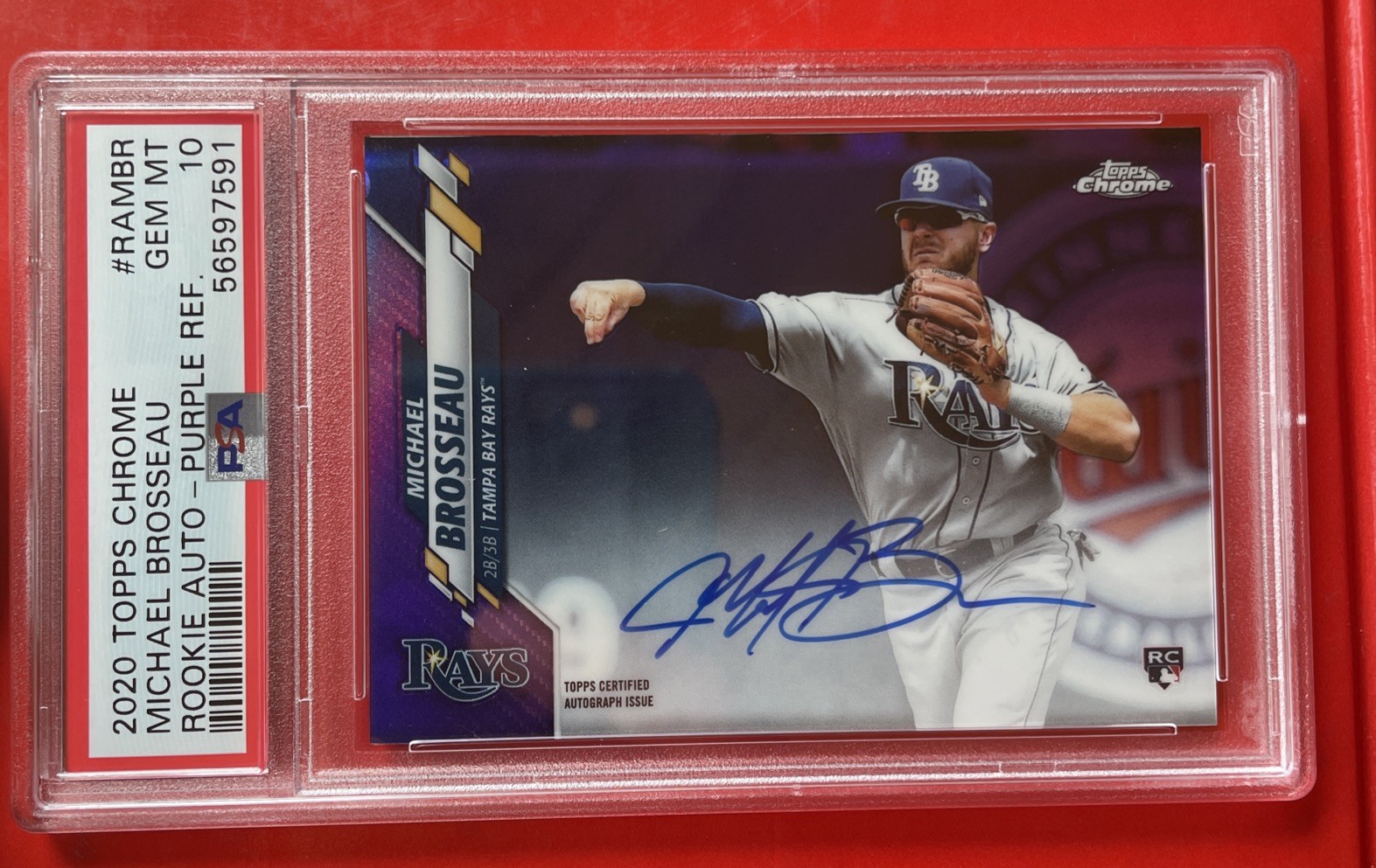 2020 Chrome Rookie Purple Refractor /250 Michael Brosseau PSA 10 GEM MT Auto RC