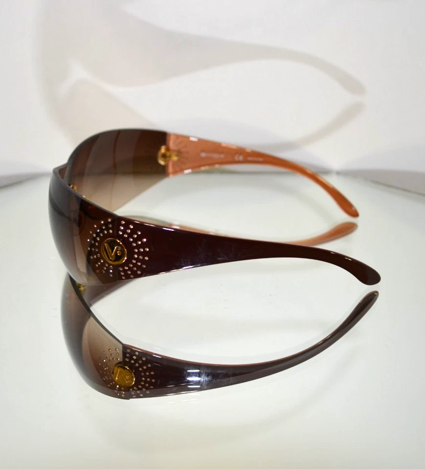 INSANE Vogue Sunglasses Y2K Wrap Gold/Brown Rhinestones Shield VO2518-SB 1437/13 - Image 2 of 4