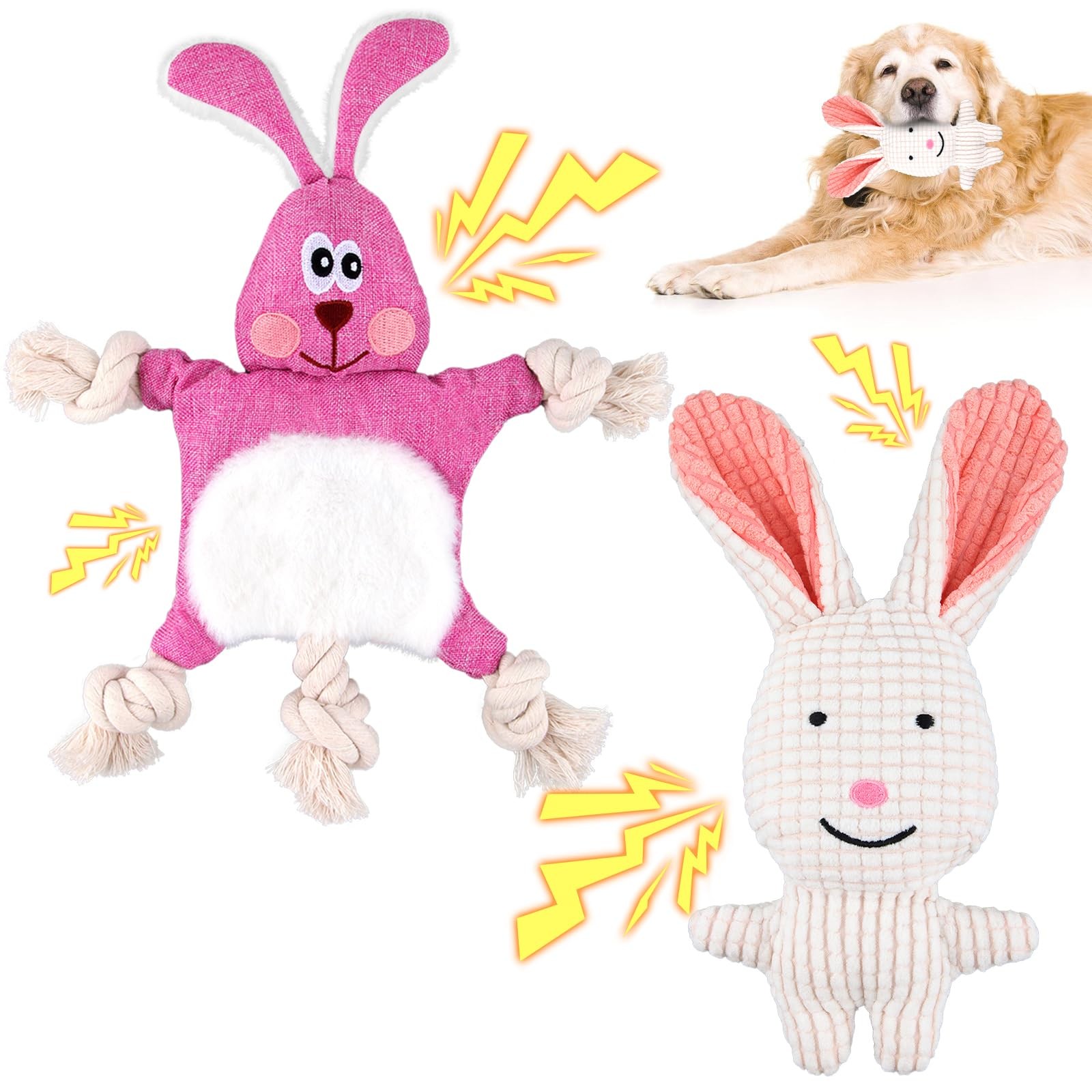 Jouet chien peluche lapin*2pcs, doudou résistant pour chiot et petit chien de compagnie