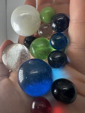 Vintage Estate Lot Large Shooter Marbles Clear Color Glass Bubbles, Blue, Green