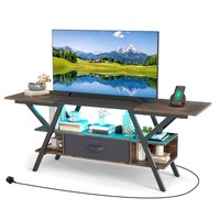 COSTWAY TV Stand for 65” TVs 3-Tier Entertainment Center with LED Lights-Coffee