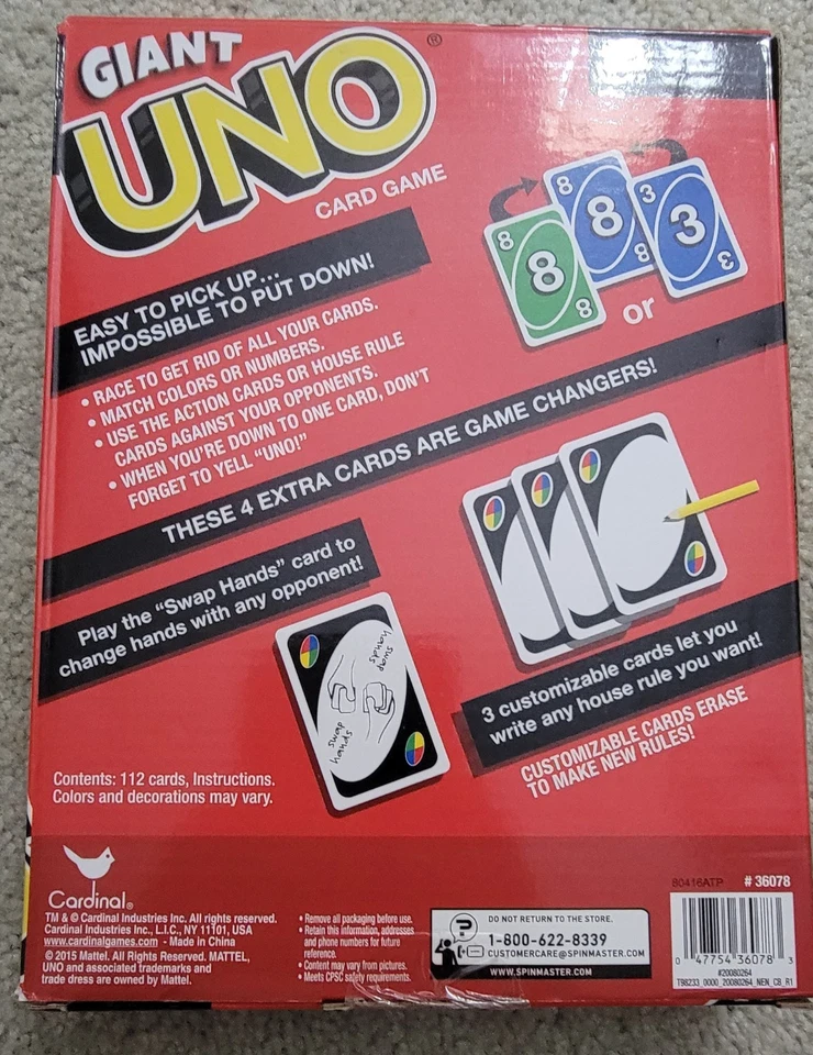 2015 Giant Uno Playing Cards Jumbo 10.1" X 7.4" Discontinued Cardinal Edition VG - Image 2 of 3