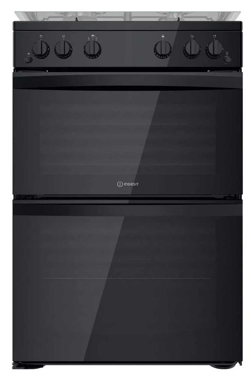 Indesit ID67G0MMB 60cm Gas Cooker - Gas Double Ovens, Gas Grill & 4 Burner Hob