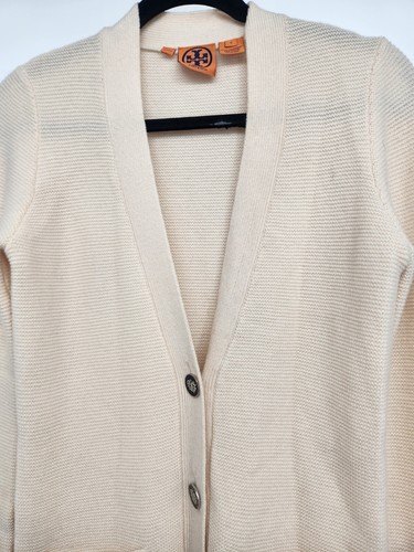 Tory Burch 100% Cashmere Logo Button Cardigan Size S Ivory #1M403 - Picture 5 of 13