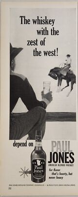 1959 Print Ad Paul Jones American Blended Whiskey Cowboy Rides Bucking Bronc