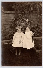 RPPC Girls Share Wagon~White Dresses~Disparate Hairdos~Driver w/Center Part 1910