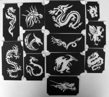 bm2017 set2 dragons designs GLITTERTATTOO 12 different stencils glitter tattoo
