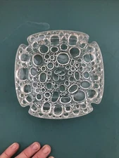 Vintage Libbey Clear Pebble Bubble Art Glass 6” MCM Square Ashtray