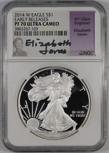 2014-W $1 Proof Silver Eagle NGC PR70 Ultra Cameo **Elizabeth Jones Signed*