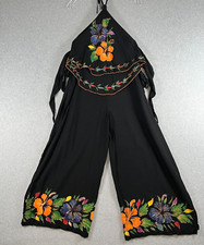 Women L/XL Pant Set Halter Top Outfit 2 Two Piece Matching Set Black Floral