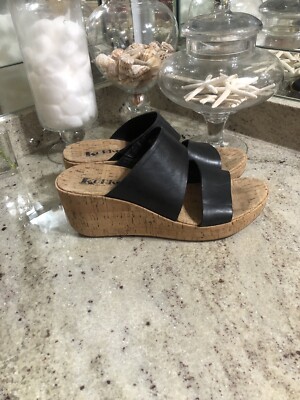 Korks Menzie Black Cork Leather Slides Sandals Size 10 M Euro 42